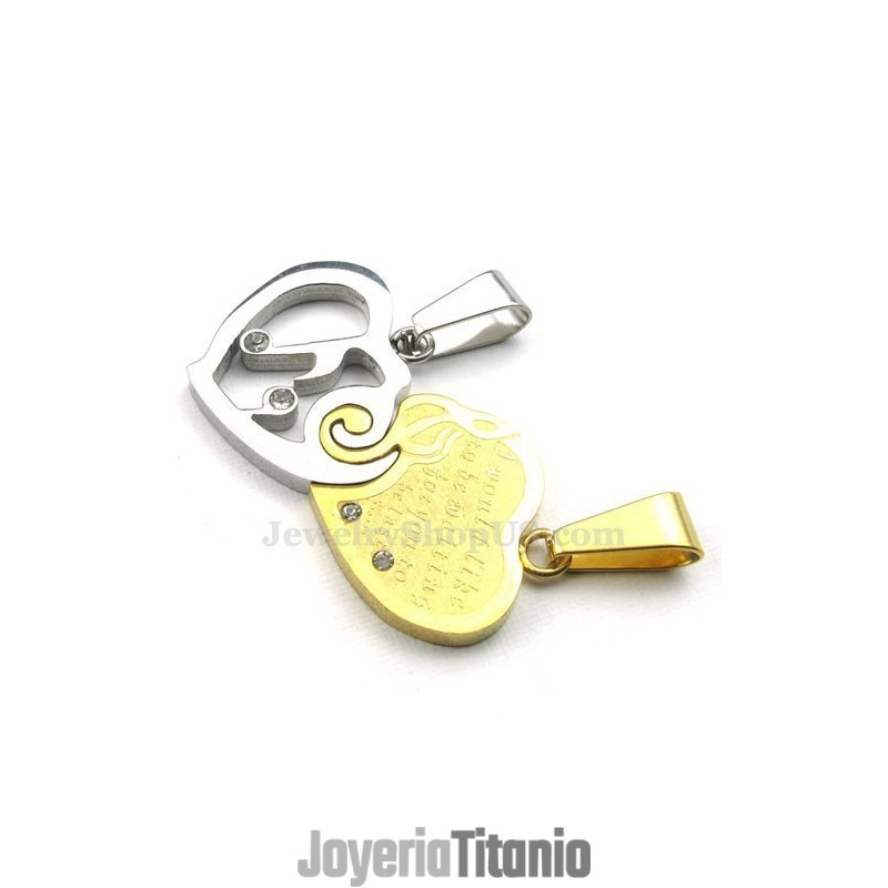 Collar Con Colgante De Corazón De Titanio, Dorado Y Plateado (Cadena Gratis) (Un Par)