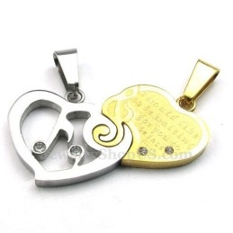 Collar Con Colgante De Corazón De Titanio, Dorado Y Plateado (Cadena Gratis) (Un Par)