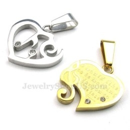Collar Con Colgante De Corazón De Titanio, Dorado Y Plateado (Cadena Gratis) (Un Par)