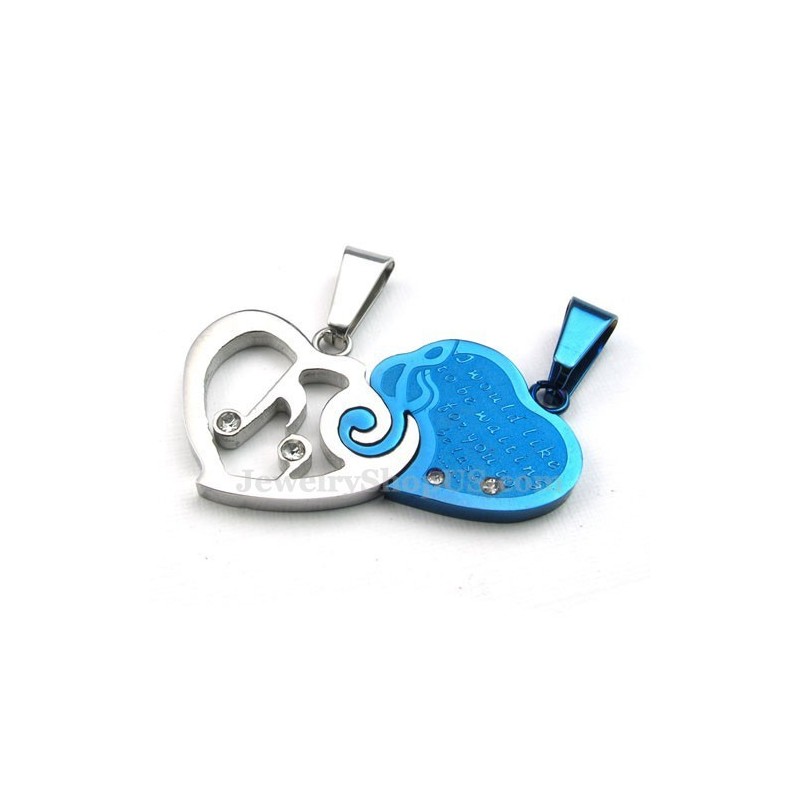 Collar Con Colgante De Corazón De Titanio Azul Y Plateado Para Parejas (Cadena Gratis) (Un Par) Collar Con Colgante De Corazón De Titanio Azul Y Plateado Para Parejas (Cadena Gratis) (Un Par)