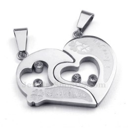 Collar Con Colgante De Corazón De Titanio Plateado Para Parejas (Cadena Gratis) (Un Par)