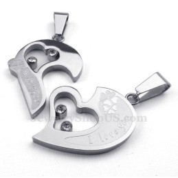 Collar Con Colgante De Corazón De Titanio Plateado Para Parejas (Cadena Gratis) (Un Par)