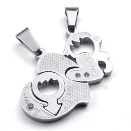 Collar De Titanio Con Colgante De Dos Corazones Para Parejas (Cadena Gratis) (Un Par)