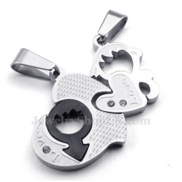 Collar De Titanio Con Colgante De Dos Corazones Para Parejas (Cadena Gratis) (Un Par)