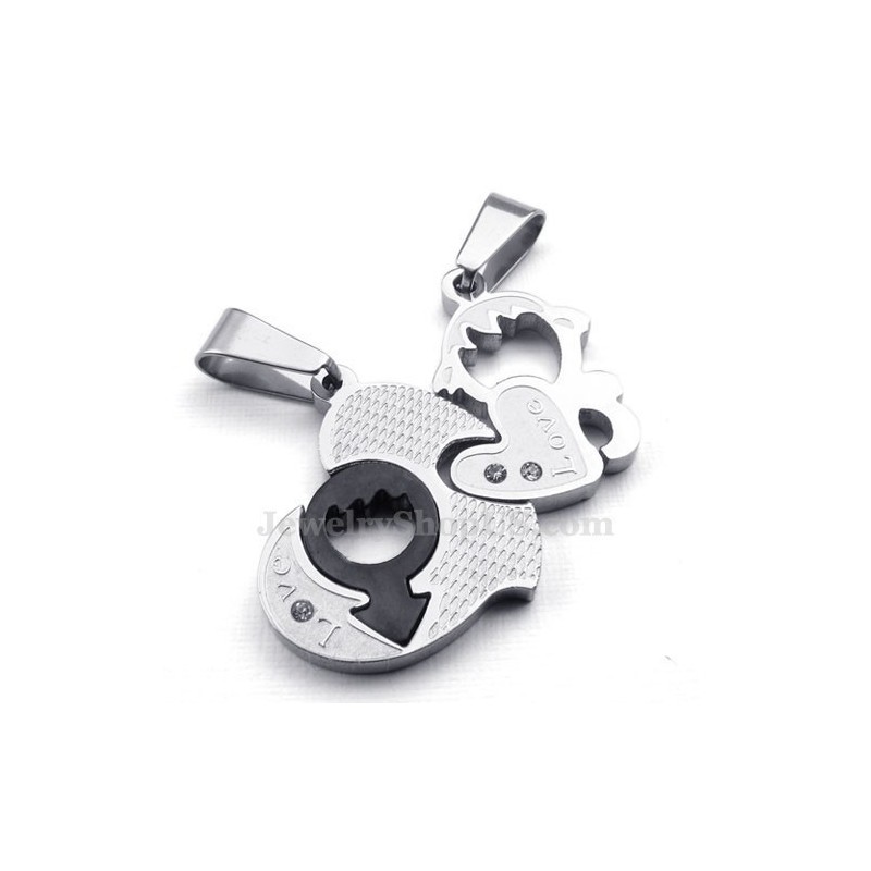 Collar De Titanio Con Colgante De Dos Corazones Para Parejas (Cadena Gratis) (Un Par)