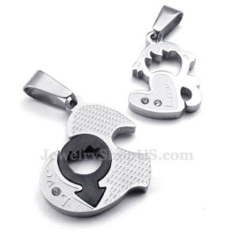 Collar De Titanio Con Colgante De Dos Corazones Para Parejas (Cadena Gratis) (Un Par)