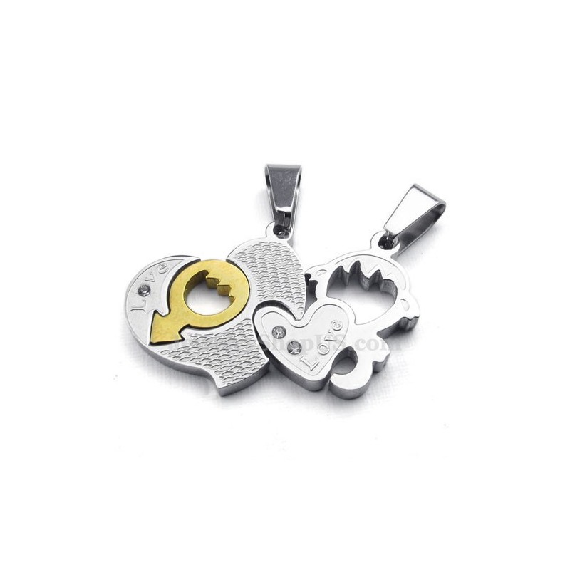 Collar De Titanio Con Colgante De Dos Corazones Para Parejas (Cadena Gratis) (Un Par) Collar De Titanio Con Colgante De Dos Corazones Para Parejas (Cadena Gratis) (Un Par)
