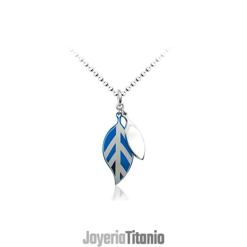 Colgante De Titanio Con Diseño De Hoja Azul De Moda - Cadena Gratis