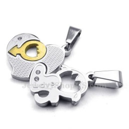 Collar De Titanio Con Colgante De Dos Corazones Para Parejas (Cadena Gratis) (Un Par)