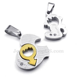 Collar De Titanio Con Colgante De Dos Corazones Para Parejas (Cadena Gratis) (Un Par)