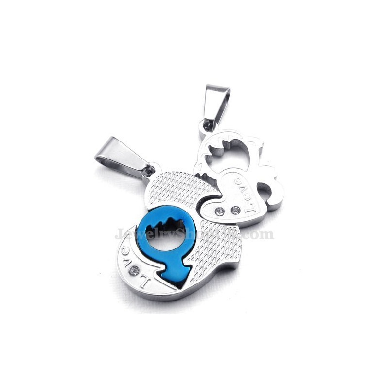 Collar De Titanio Con Colgante De Dos Corazones Para Parejas (Cadena Gratis) (Un Par)