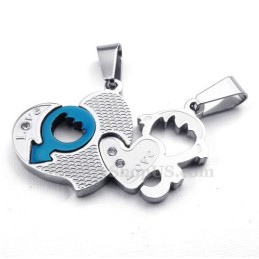 Collar De Titanio Con Colgante De Dos Corazones Para Parejas (Cadena Gratis) (Un Par)