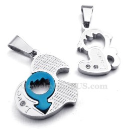Collar De Titanio Con Colgante De Dos Corazones Para Parejas (Cadena Gratis) (Un Par)