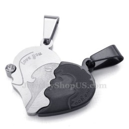Collar De Titanio Con Colgante De Corazones Rotos Para Parejas (Cadena Gratis) (Un Par)