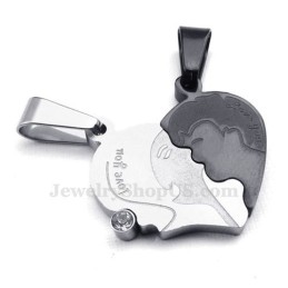 Collar De Titanio Con Colgante De Corazones Rotos Para Parejas (Cadena Gratis) (Un Par)