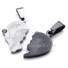 Collar De Titanio Con Colgante De Corazones Rotos Para Parejas (Cadena Gratis) (Un Par)