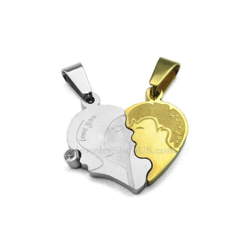 Collar De Titanio Con Colgante De Corazones Divididos Para Parejas (Cadena Gratis) (Un Par)