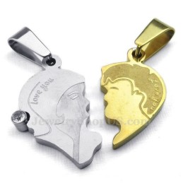 Collar De Titanio Con Colgante De Corazones Divididos Para Parejas (Cadena Gratis) (Un Par)