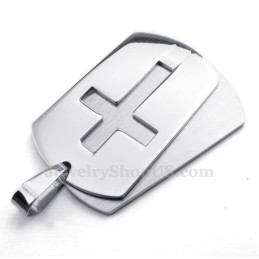 Collar Con Colgante De Cruz De Titanio Y Tarjetas De Plata (Cadena Gratis)