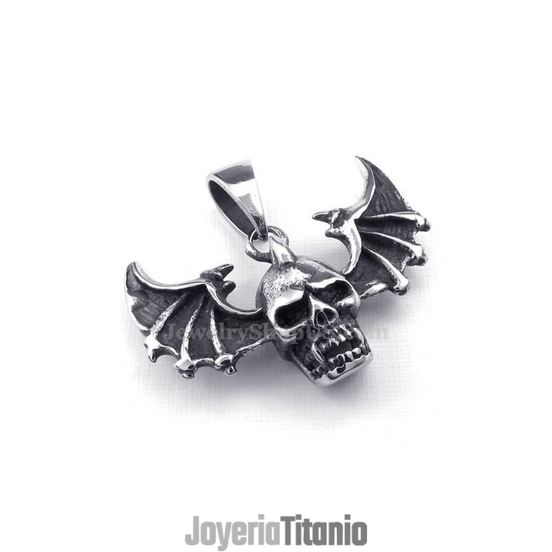 Collar Con Colgante De Calavera De Titanio Y Alas (Cadena Gratis)