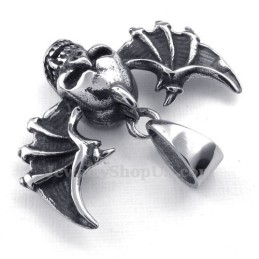 Collar Con Colgante De Calavera De Titanio Y Alas (Cadena Gratis)