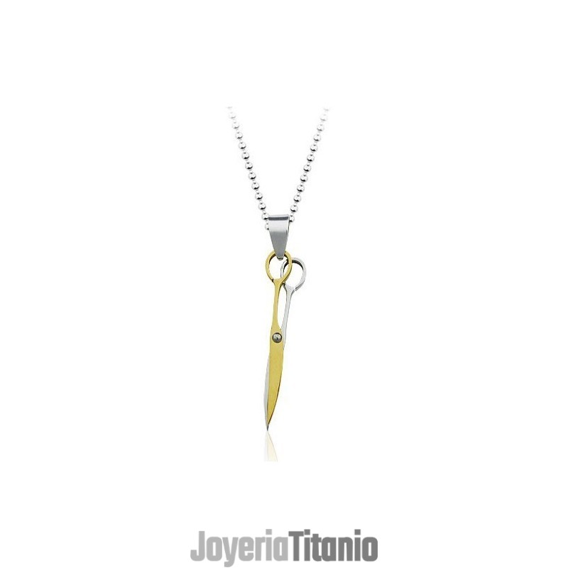 Colgante De Titanio De Moda Con Tijera Dorada - Cadena Gratis