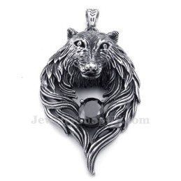 Collar Con Colgante De Lobo De Titanio Y Circonita Negra (Cadena Gratis)