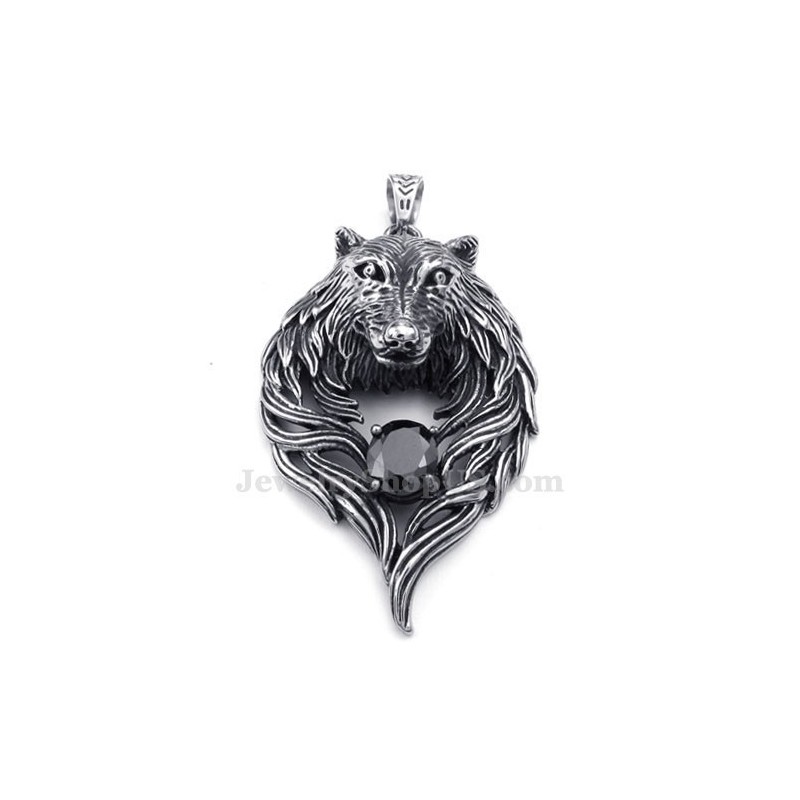 Collar Con Colgante De Lobo De Titanio Y Circonita Negra (Cadena Gratis) Collar Con Colgante De Lobo De Titanio Y Circonita Negra (Cadena Gratis)