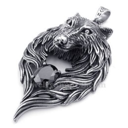 Collar Con Colgante De Lobo De Titanio Y Circonita Negra (Cadena Gratis)
