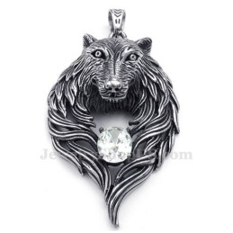 Collar Con Colgante De Lobo De Titanio Y Circonita Blanca (Cadena Gratis)