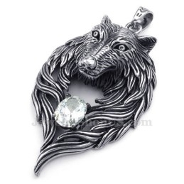 Collar Con Colgante De Lobo De Titanio Y Circonita Blanca (Cadena Gratis)