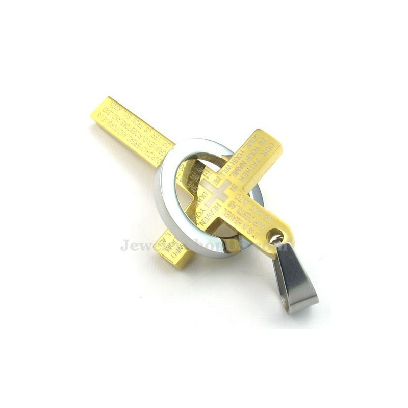 Collar Con Colgante De Cruz De Oro Y Titanio Con Escrituras (Cadena Gratis)