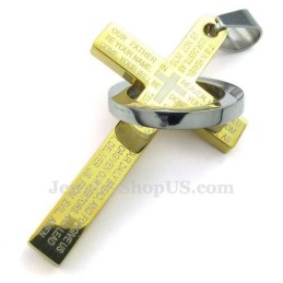 Collar Con Colgante De Cruz De Oro Y Titanio Con Escrituras (Cadena Gratis)