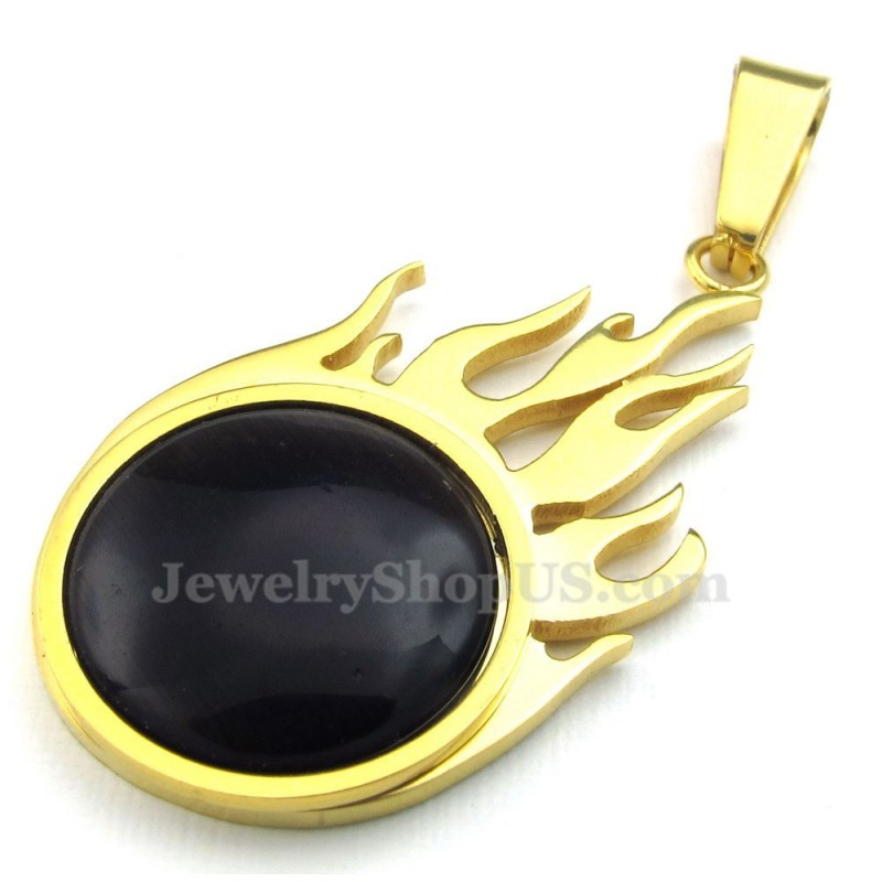 Collar Con Colgante De Bola De Fuego De Titanio Y Oro (Cadena Gratis)
