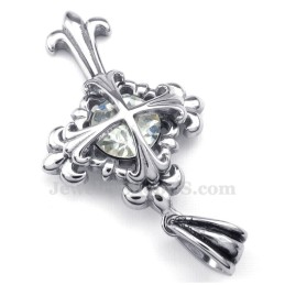 Collar Con Colgante De Cruz De Flor De Titanio Y Circonita Blanca (Cadena Gratis)