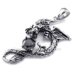 Collar Con Colgante De Pterosaurio De Titanio Y Circonita Negra (Cadena Gratis)