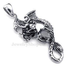 Collar Con Colgante De Pterosaurio De Titanio Y Circonita Negra (Cadena Gratis)