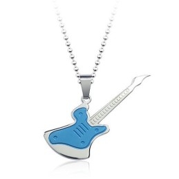 Colgante De Titanio Con Diseño De Guitarra Azul De Moda (Cadena Gratis)