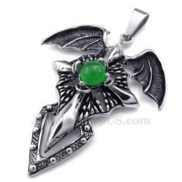 Collar Con Colgante De Pterosaurio De Titanio Con Cuentas Verdes (Cadena Gratis)