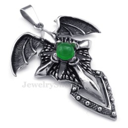 Collar Con Colgante De Pterosaurio De Titanio Con Cuentas Verdes (Cadena Gratis)