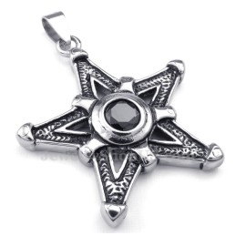 Collar Con Colgante De Estrella De La Suerte De Titanio Y Circonita Negra (Cadena Gratis)