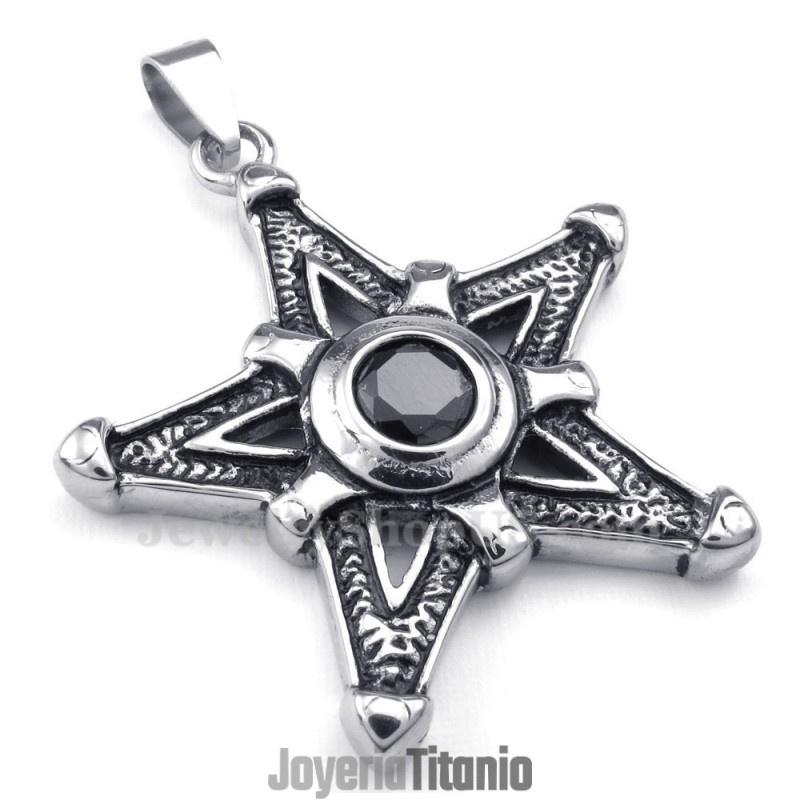 Collar Con Colgante De Estrella De La Suerte De Titanio Y Circonita Negra (Cadena Gratis)