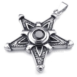 Collar Con Colgante De Estrella De La Suerte De Titanio Y Circonita Negra (Cadena Gratis)