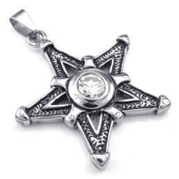 Collar Con Colgante De Estrella De La Suerte De Titanio Y Circonita Blanca (Cadena Gratis)