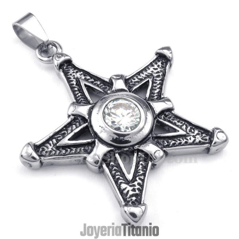 Collar Con Colgante De Estrella De La Suerte De Titanio Y Circonita Blanca (Cadena Gratis)
