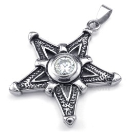 Collar Con Colgante De Estrella De La Suerte De Titanio Y Circonita Blanca (Cadena Gratis)
