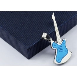 Colgante De Titanio Con Diseño De Guitarra Azul De Moda (Cadena Gratis)
