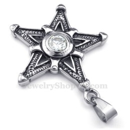 Collar Con Colgante De Estrella De La Suerte De Titanio Y Circonita Blanca (Cadena Gratis)