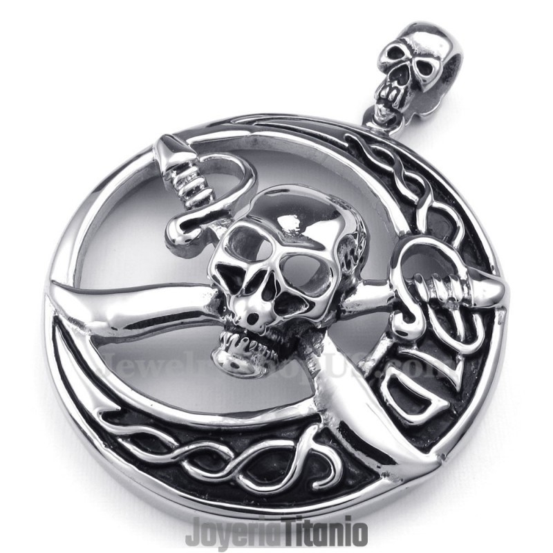 Collar Con Colgante De Calavera Pirata De Titanio (Cadena Gratis)