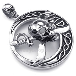 Collar Con Colgante De Calavera Pirata De Titanio (Cadena Gratis)